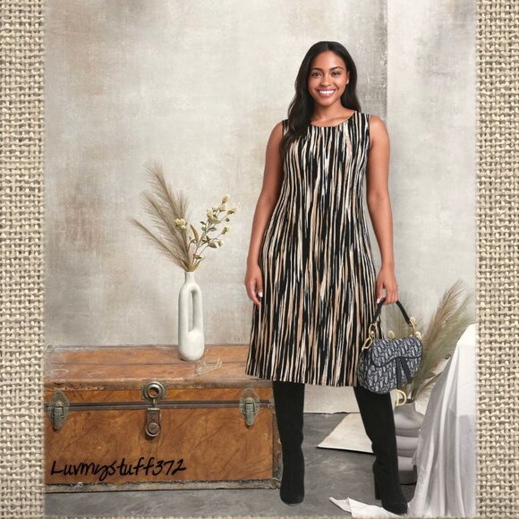 Cute Connected Sleeveless Dress Black, Camel, White Design So Flattering! - Picture 5 of 7